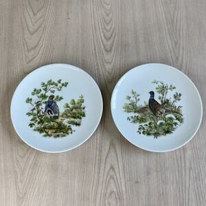 VTG Schumann Arzberg‎ Bavaria Bird Plates Set of 2 E&R Golden Crown 7.5" Germany